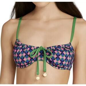 Kate Spade Drawstring Neck black Pink White Green Polka Dot Bikini Top Large